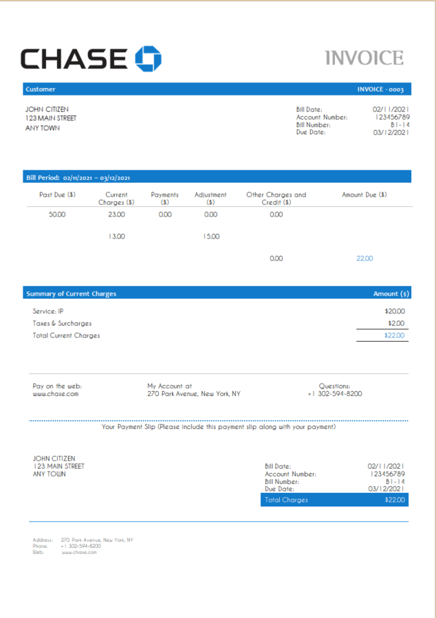 USA Chase invoice PSD template